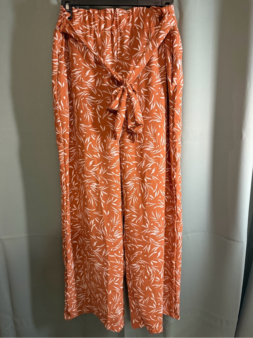 HEIMISH USA Orange Leaf Print Wide-Leg Tie-Waist Pants